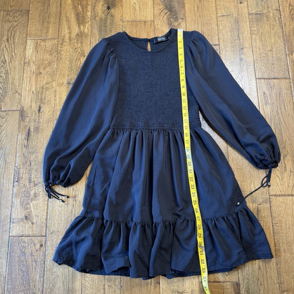 ZESICA Womens Tie Bubble Long Sleeve Smocked Tiered Dress Sz Small Black - Picture 3 of 6